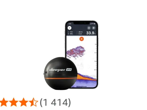 Sonar Deeper PRO i smartfon z aplikacją pokazującą głębokość i strukturę dna. Idealny do łowienia ryb, zapewnia głębszy start w wędkarskie przygody.