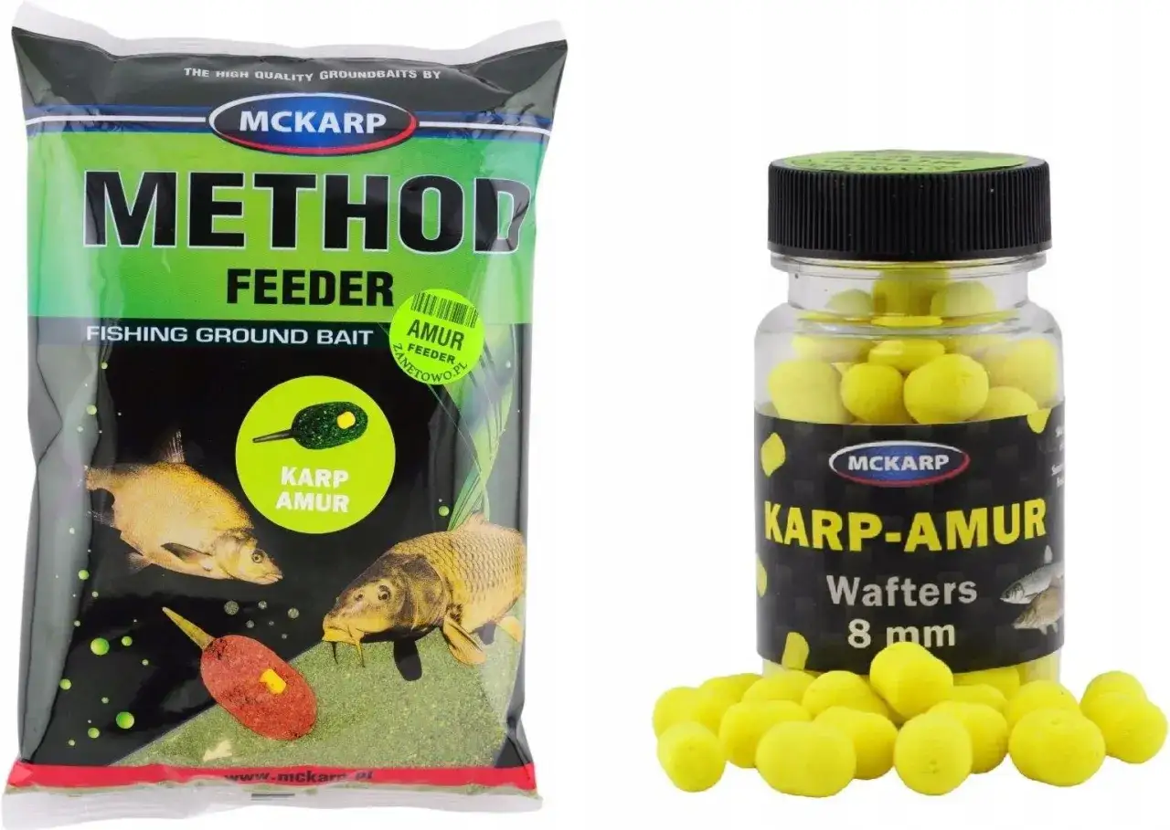 Zestaw zanęt Method Feeder i wafters&oacute;w Karp-Amur od MCKARP. Idealne przynęty na karpie i amury.